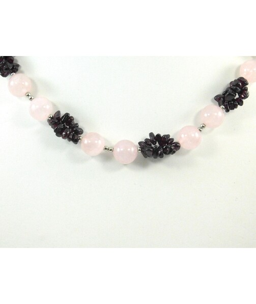 Exclusive necklace "Magic Dahlia" Rose Quartz, Garnet