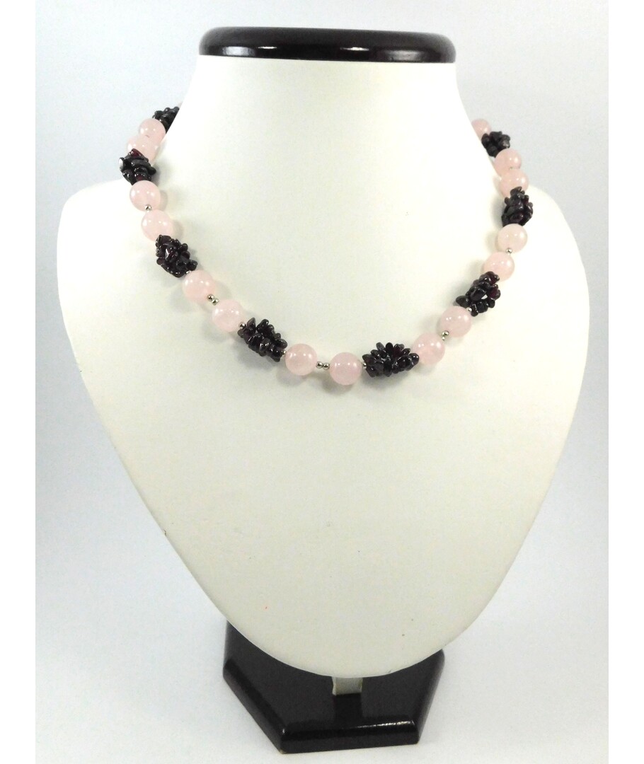 Exclusive necklace "Magic Dahlia" Rose Quartz, Garnet