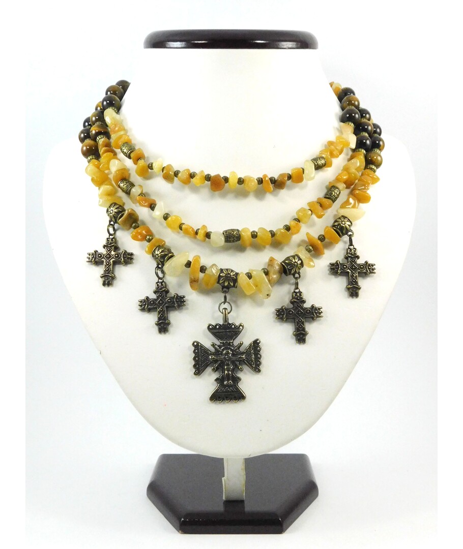 Exclusive necklace "Freya" Amber, Tiger's eye ("Ethnic" Collection)