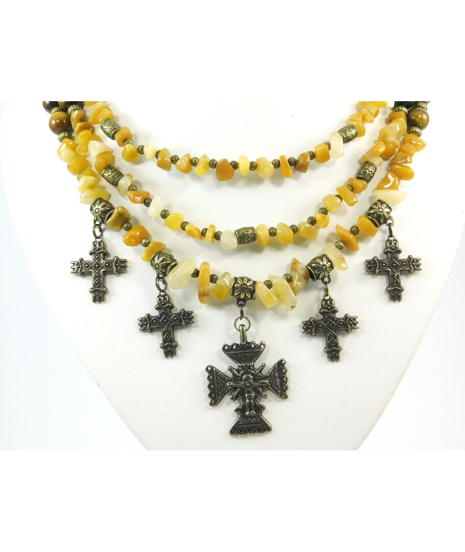 Exclusive necklace "Freya" Amber, Tiger's eye ("Ethnic" Collection)