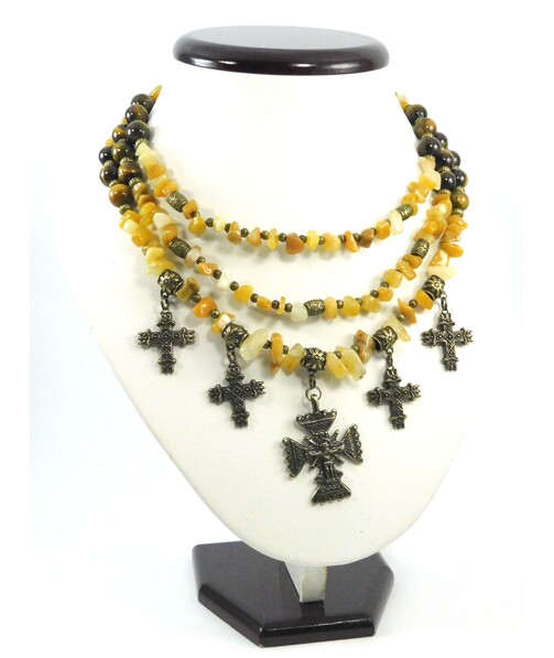 Exclusive necklace "Freya" Amber, Tiger's eye ("Ethnic" Collection)