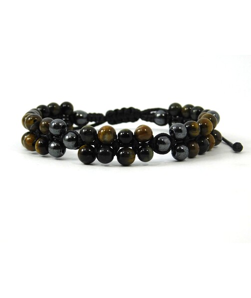 Shambhala bracelet Tiger's eye, Hawk's eye, Hematite