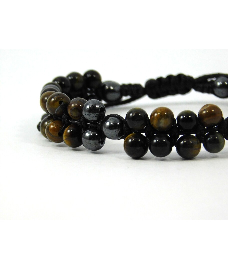 Shambhala bracelet Tiger's eye, Hawk's eye, Hematite