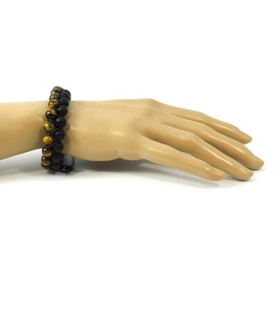 Bracelet double Tiger's eye, Shungite