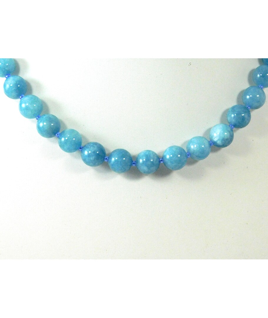 Aquamarine necklace 10 mm + silver