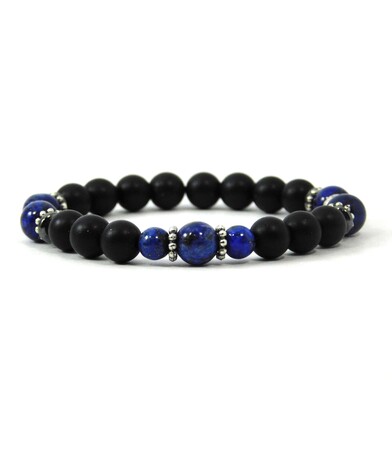 Synthetic shungite bracelet, lapis lazuli