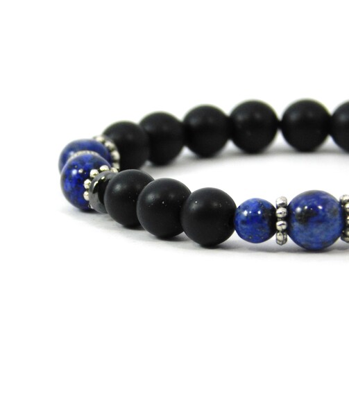 Synthetic shungite bracelet, lapis lazuli