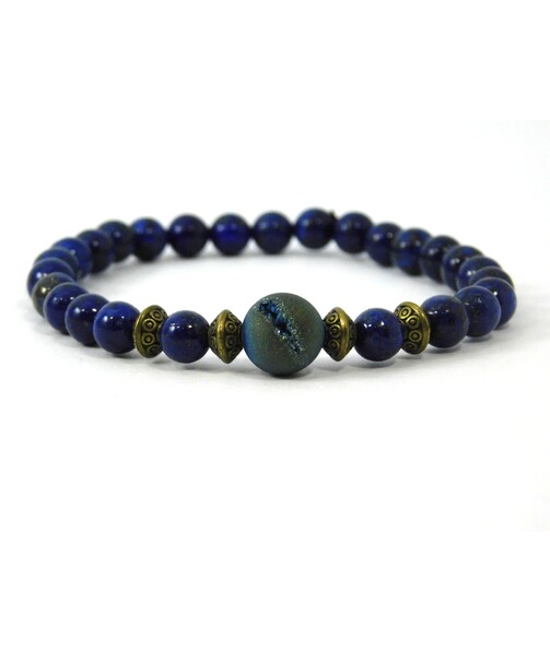 Agate druse bracelet, lapis lazuli