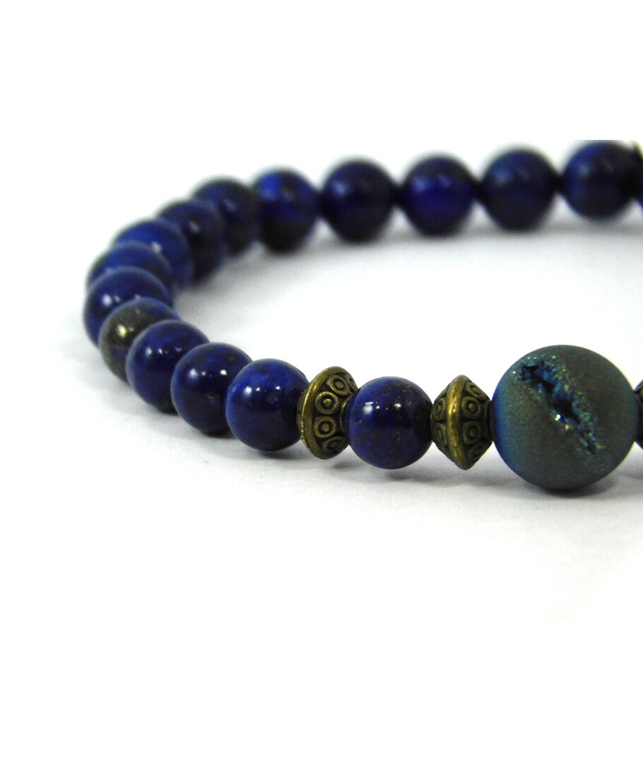 Agate druse bracelet, lapis lazuli