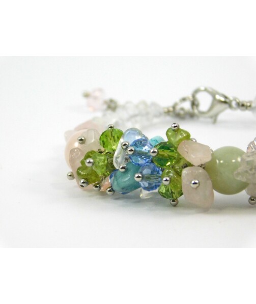 Bracelet "Summer Flowers" Morganite, Chrysolite, Rose Quartz, Moonstone