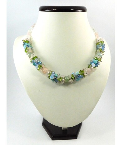 Exclusive necklace "Summer flowers" Rose quartz