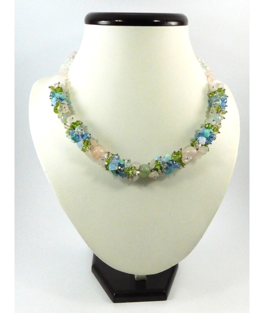 Exclusive necklace "Summer flowers" Rose quartz