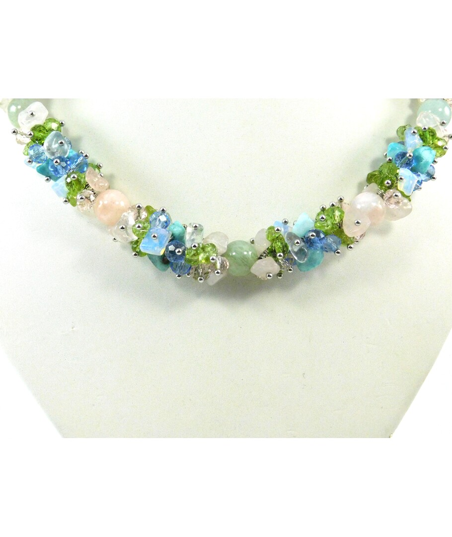 Exclusive necklace "Summer flowers" Rose quartz