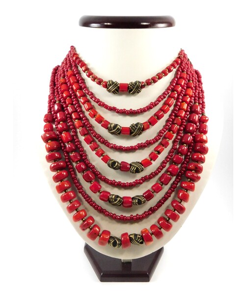 Exclusive necklace "Nine row 2" Coral