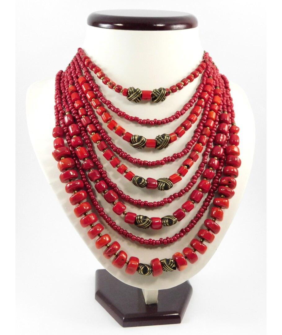 Exclusive necklace "Nine row 2" Coral