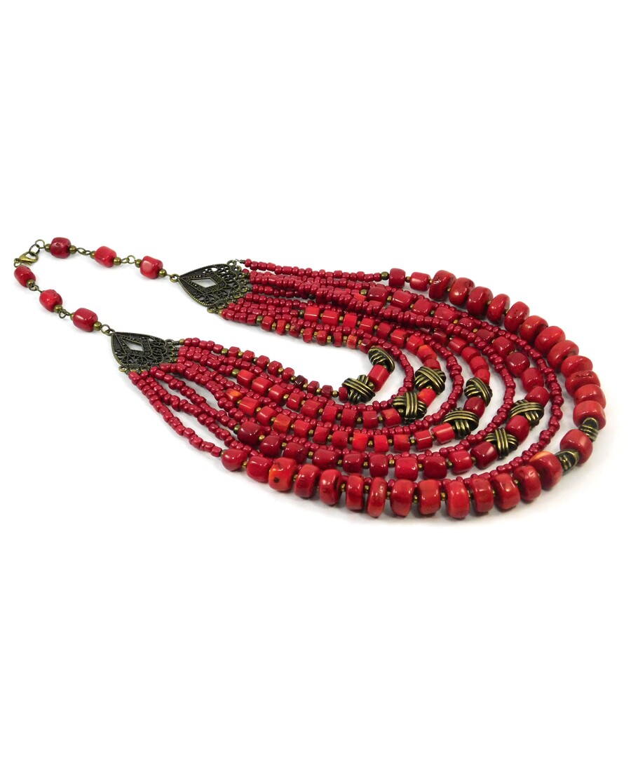 Exclusive necklace "Nine row 2" Coral