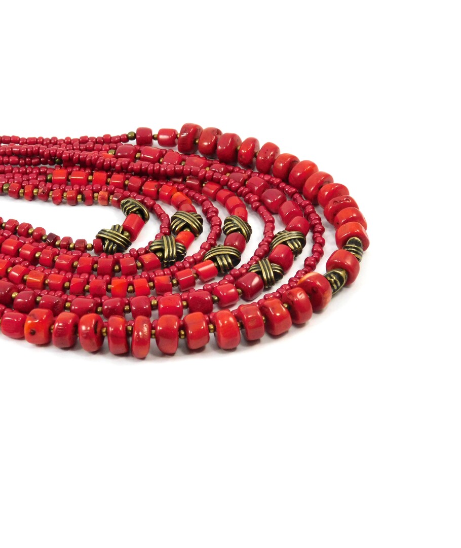 Exclusive necklace "Nine row 2" Coral