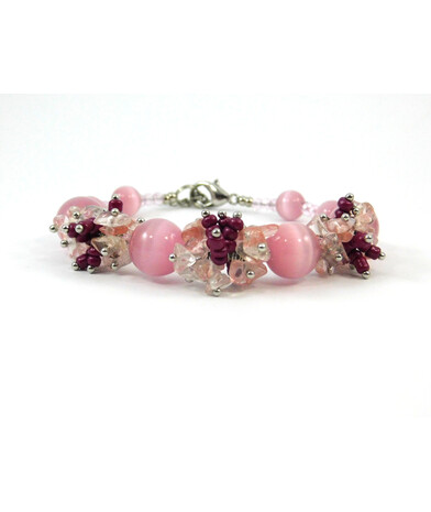 Exclusive bracelet "Pink glow", Cat's eye, Chalcedony