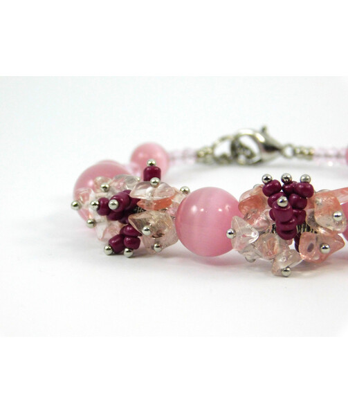 Exclusive bracelet "Pink glow", Cat's eye, Chalcedony