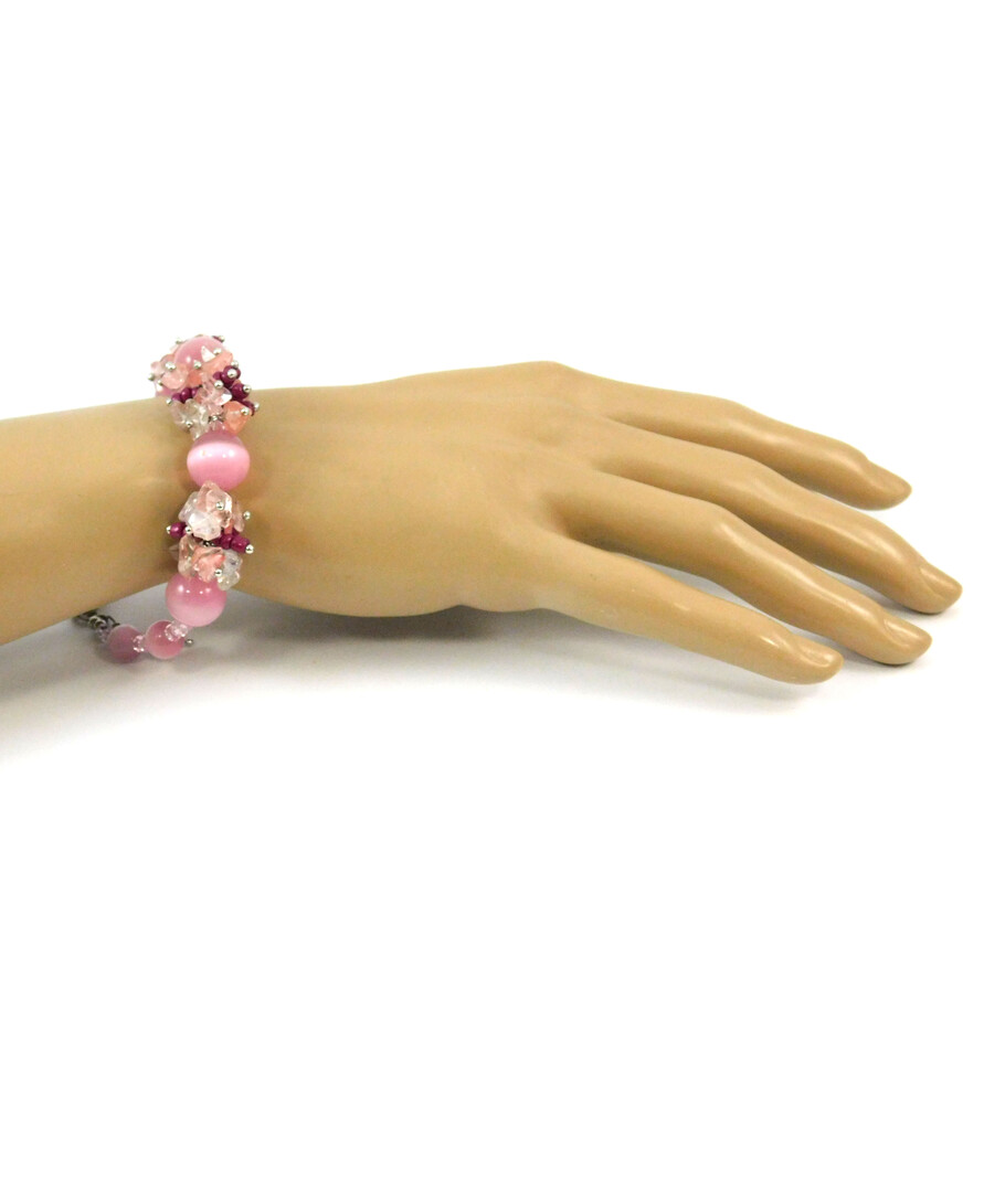 Exclusive bracelet "Pink glow", Cat's eye, Chalcedony