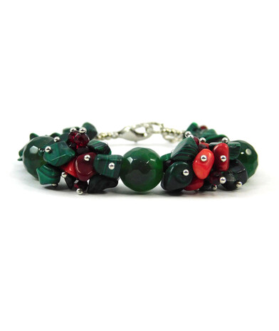 Exclusive bracelet "Magic Viburnum", Agate, Malachite, Coral