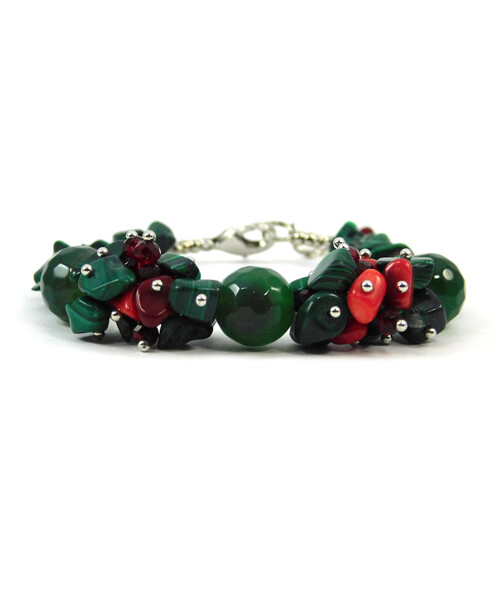 Exclusive bracelet "Magic Viburnum", Agate, Malachite, Coral