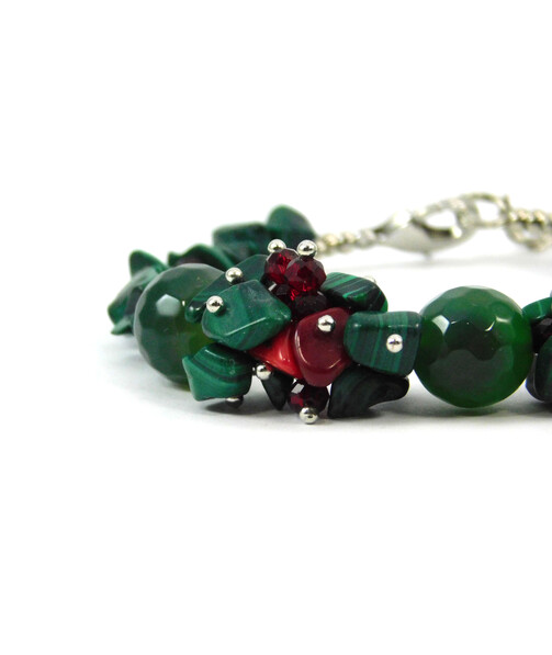 Exclusive bracelet "Magic Viburnum", Agate, Malachite, Coral