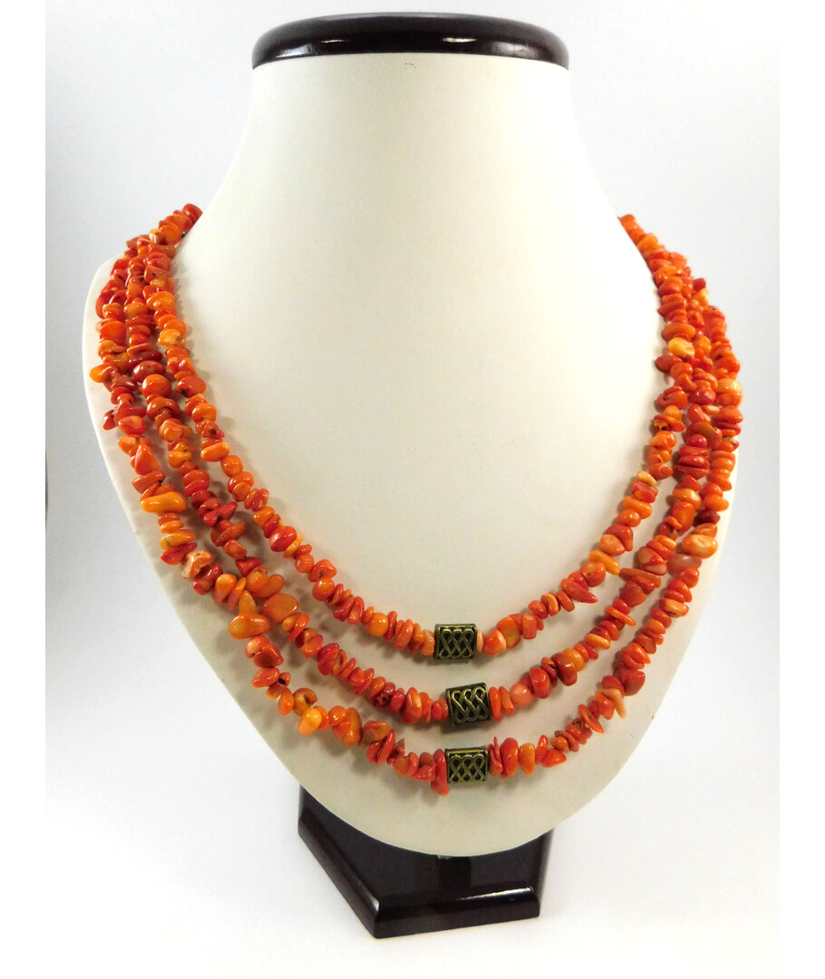 Exclusive necklace "Orange coral crumb" 5 rows ("Ethnic" collection)