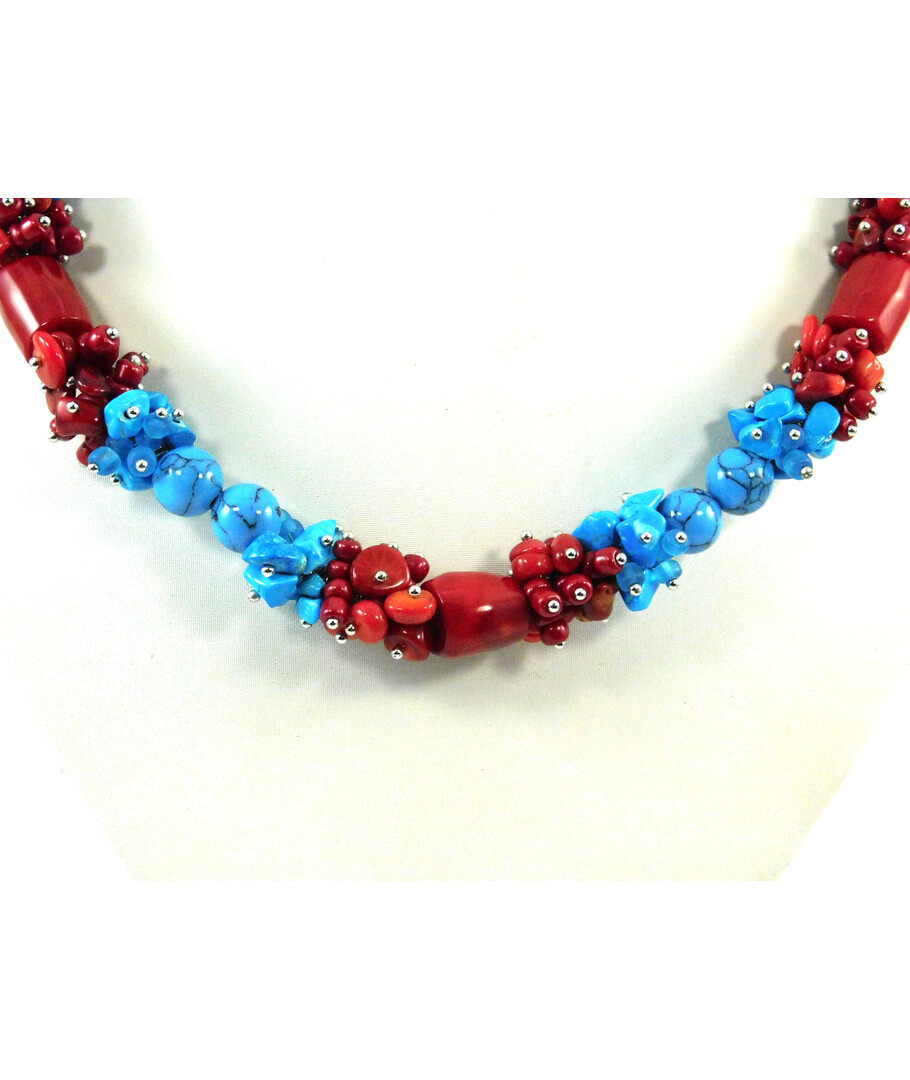 Exclusive necklace "Queen of Coral" Coral, Turquoise (Colors Collection)