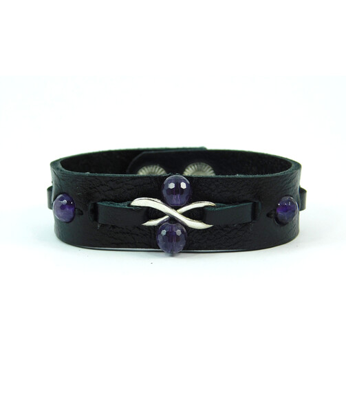 Exclusive leather bracelet "Infinity". Amethyst