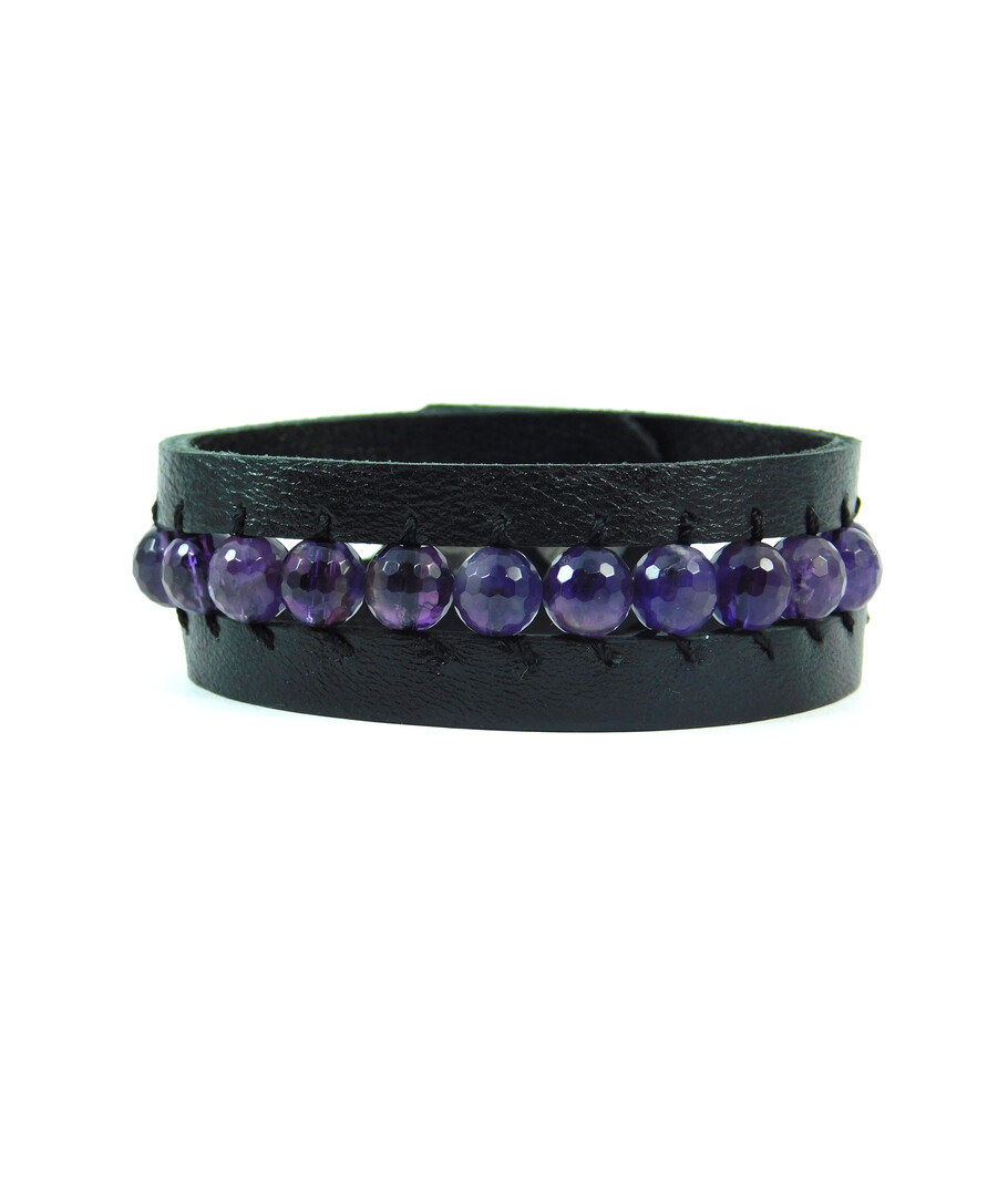 Exclusive leather bracelet Amethyst facet