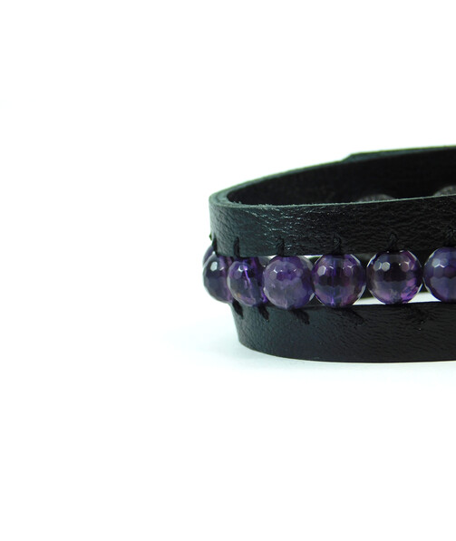 Exclusive leather bracelet Amethyst facet