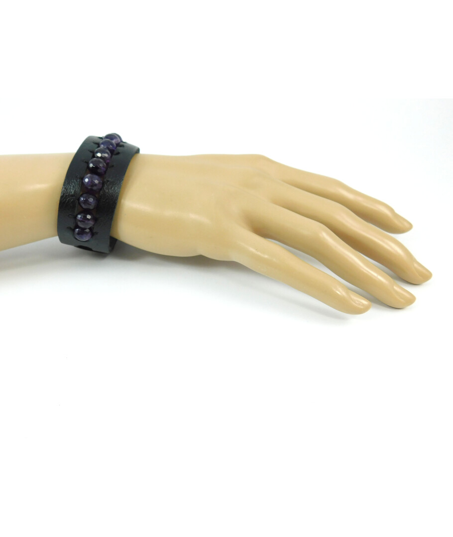 Exclusive leather bracelet Amethyst facet