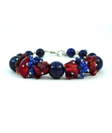 Exclusive bracelet "Camelot", lapis lazuli, coral