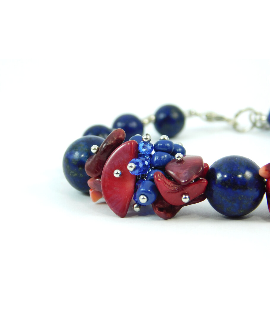 Exclusive bracelet "Camelot", lapis lazuli, coral