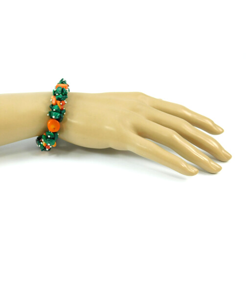 Exclusive bracelet "Flowering Dahlia", Coral, Malachite