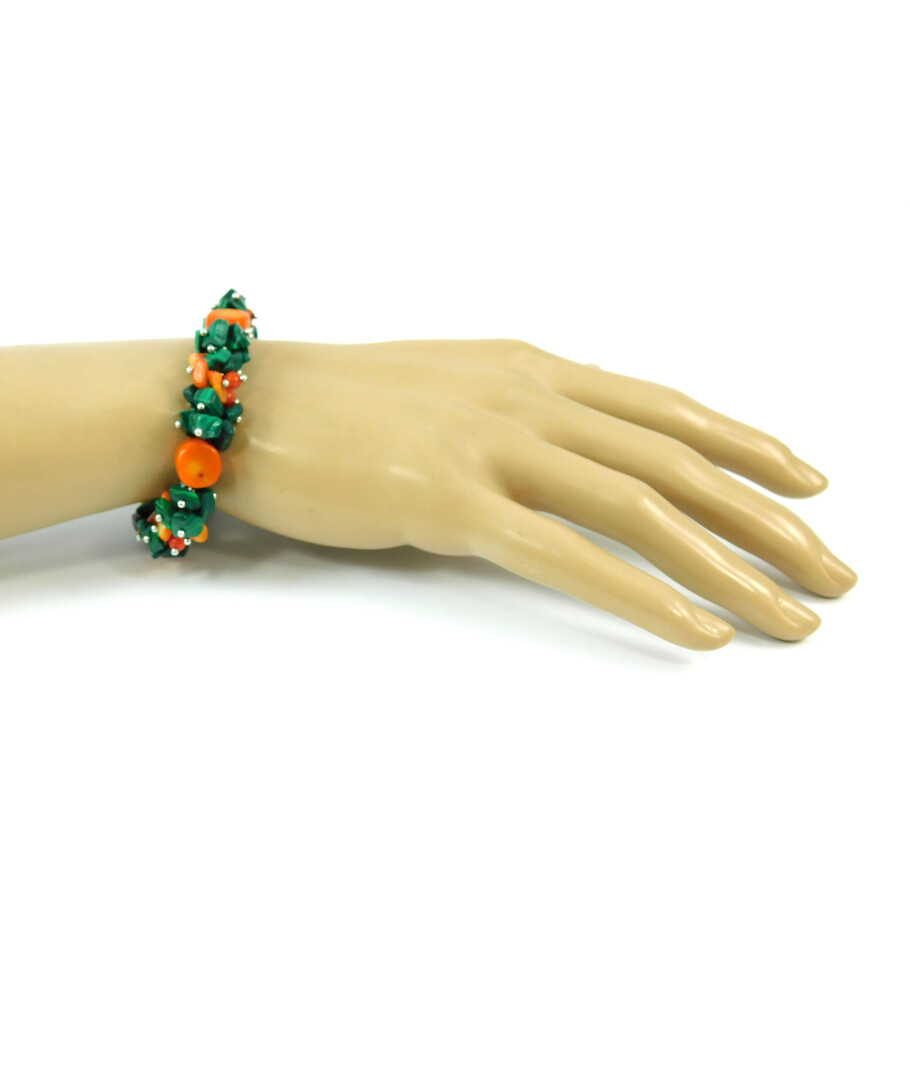 Exclusive bracelet "Flowering Dahlia", Coral, Malachite