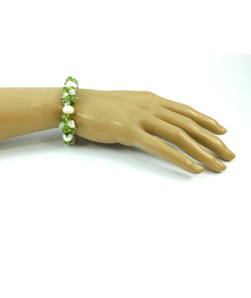 Exclusive bracelet "Pearls symphony", Pearls, Chrysolite