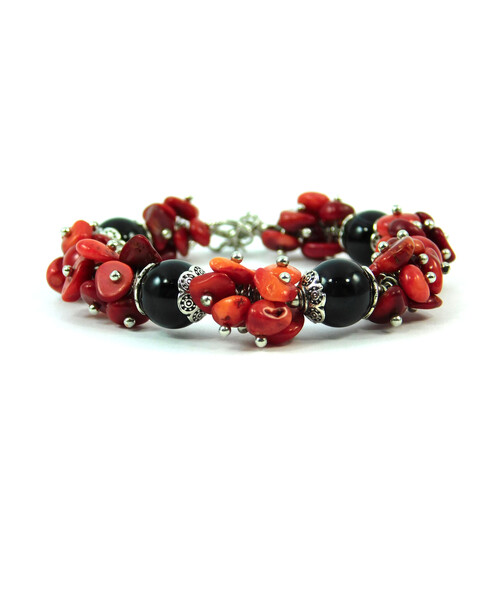 Exclusive bracelet "Rushnychok" Agate, Coral