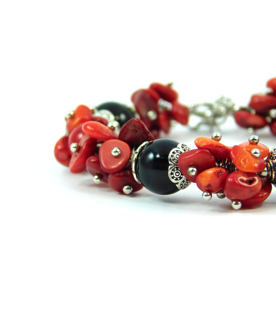 Exclusive bracelet "Rushnychok" Agate, Coral