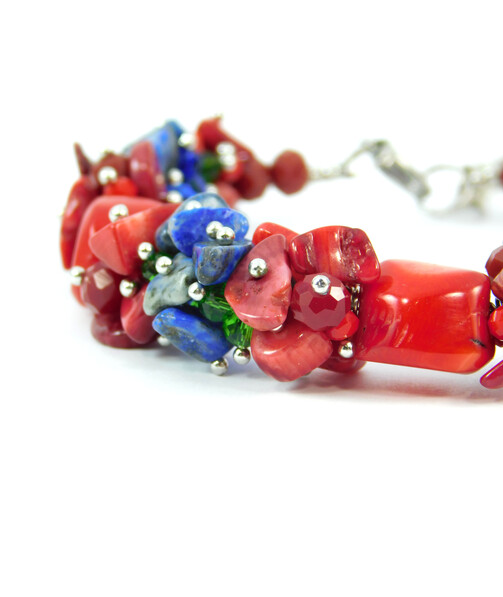 Exclusive bracelet "Legend of the Carpathians 3". Coral, lapis lazuli