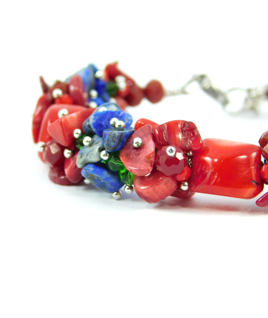 Exclusive bracelet "Legend of the Carpathians 3". Coral, lapis lazuli