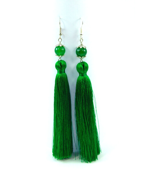 Exclusive chrysoprase tassel earrings