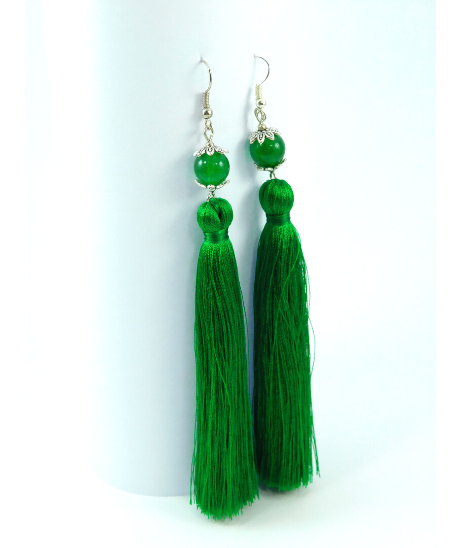 Exclusive chrysoprase tassel earrings