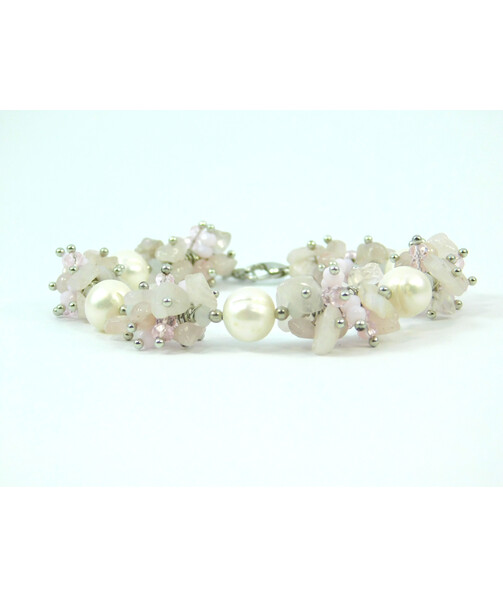 Exclusive bracelet "Pink Veil", Pearls, Rose Quartz