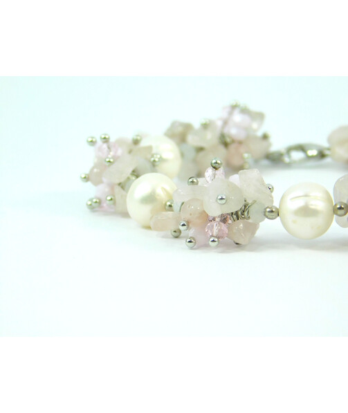 Exclusive bracelet "Pink Veil", Pearls, Rose Quartz