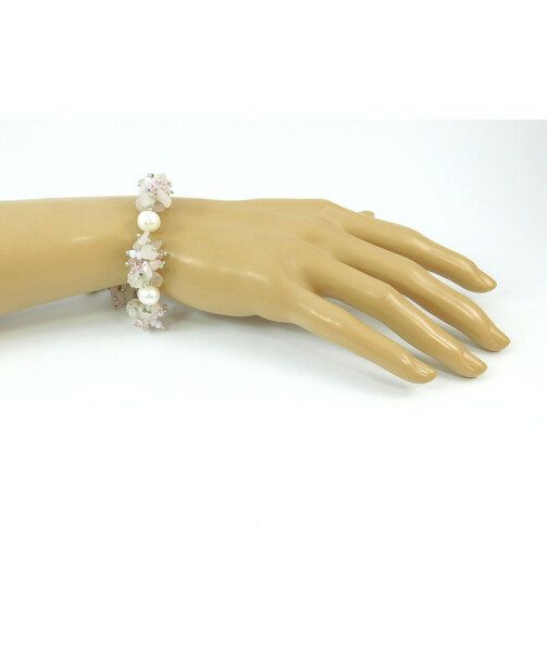 Exclusive bracelet "Pink Veil", Pearls, Rose Quartz