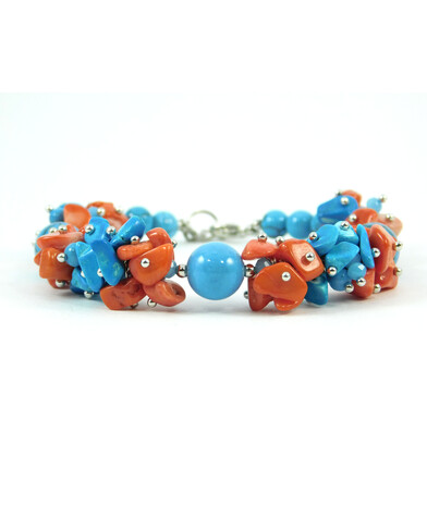 Exclusive bracelet "Cornflower Field" Turquoise, Coral