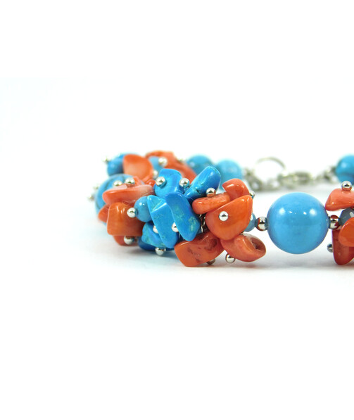 Exclusive bracelet "Cornflower Field" Turquoise, Coral