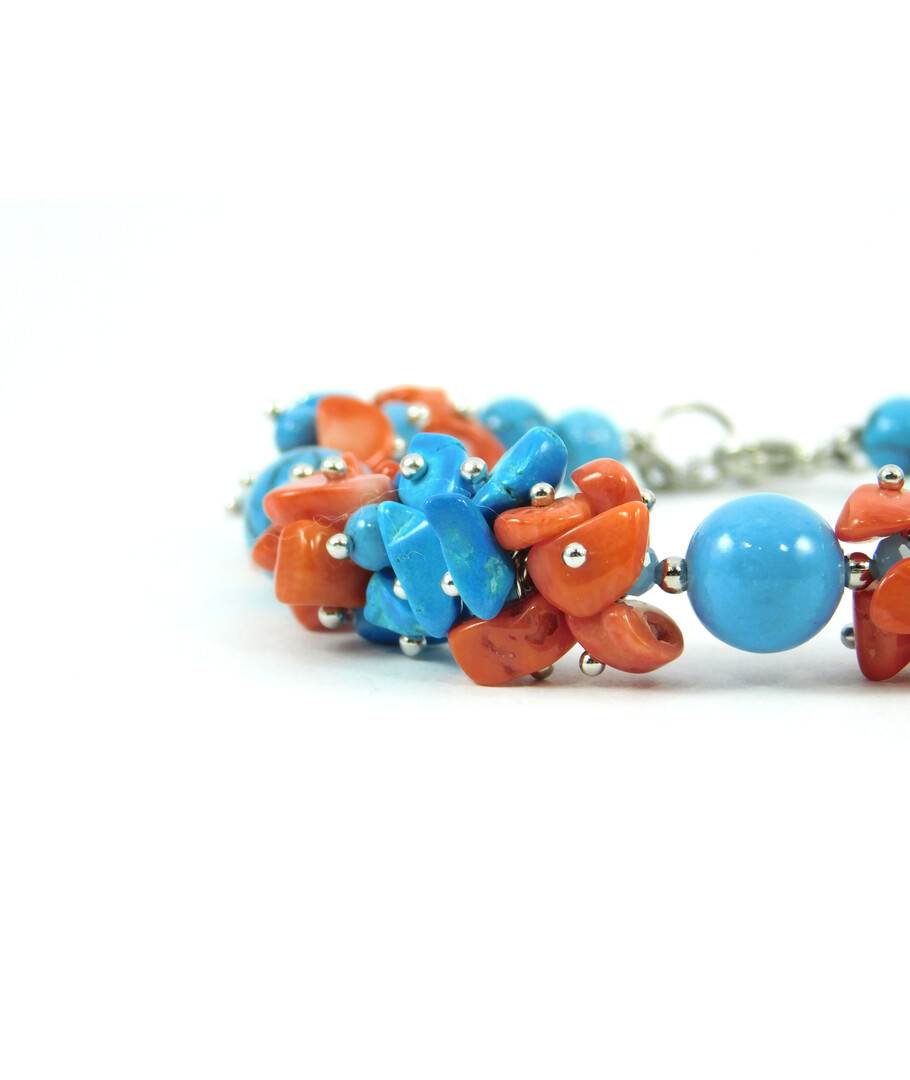 Exclusive bracelet "Cornflower Field" Turquoise, Coral